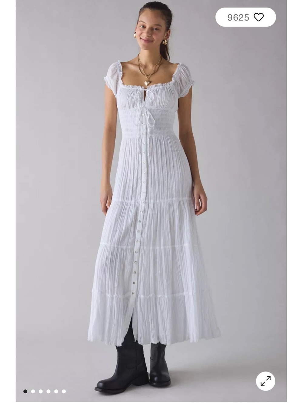 Kimchi Blue Samira Puff Sleeve Smocked Button-Front Layering Maxi Dress- size M